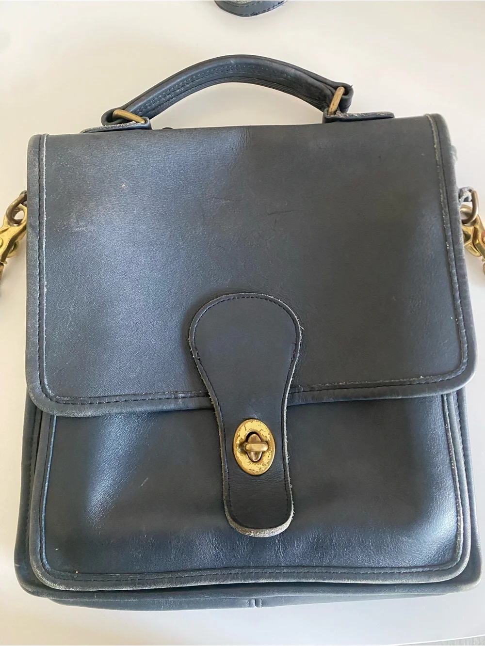 Vintage Coach 5130 Station Bag Blue Leather Crossbody Bag With Removable Strap